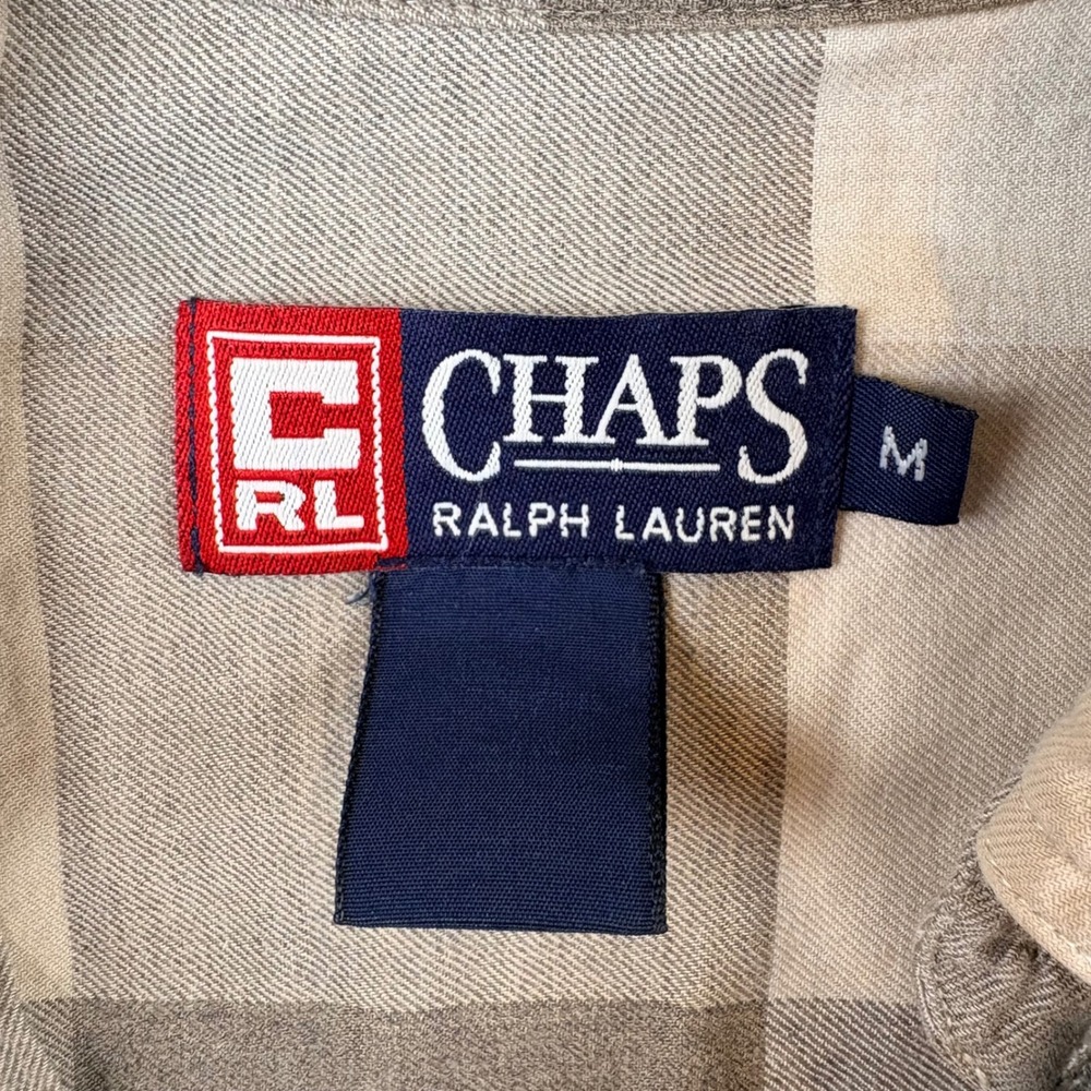 Vintage Ralph Lauren Buffalo Check Plaid Shirt Mens M Beige Gray Workwear Grunge - Picture 3 of 10